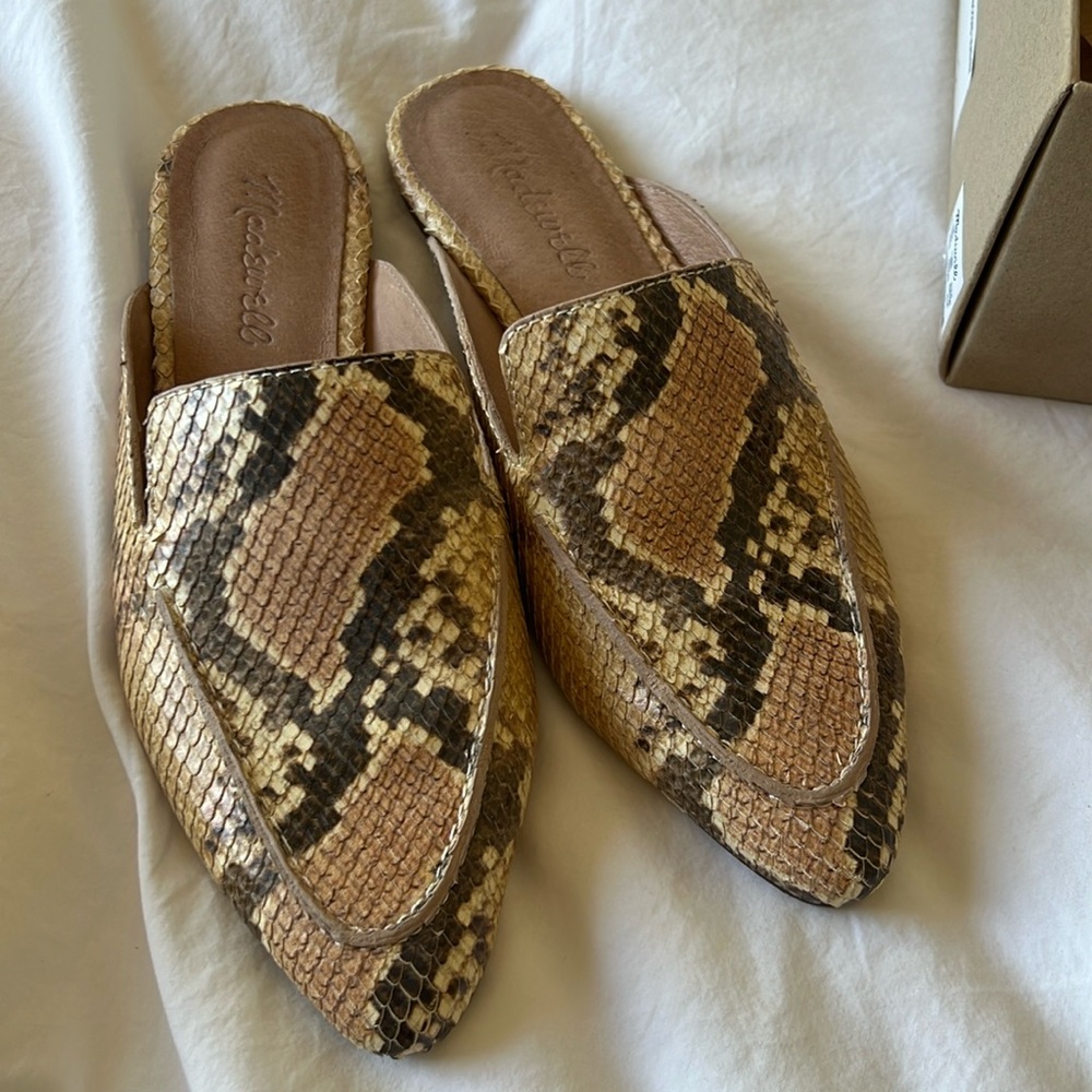 Madewell Frances skimmer mule in snake embossed leather
